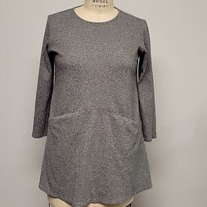 PURE JILL by J. JILL 100% Cotton Gray Long Sleeve Crew Neck A-Line Dress sz PXS